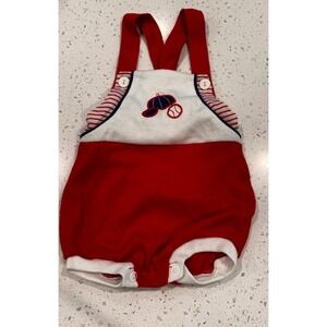 Vintage 70's Toddletime JCPenney Sun Suit Red  Baseball Romper Size 1/2 USA Made
